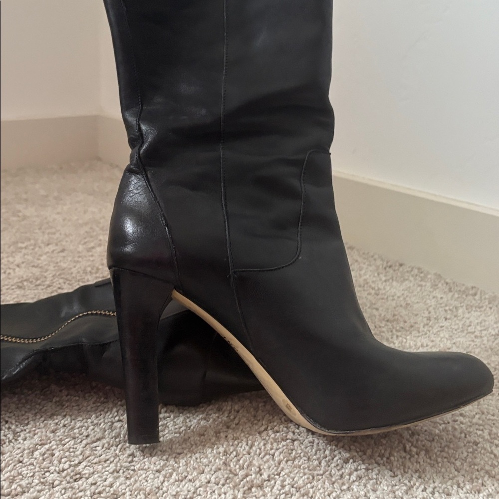 INC International Concepts Lea¹ther Knee High Black Boots - Picture 4 of 8